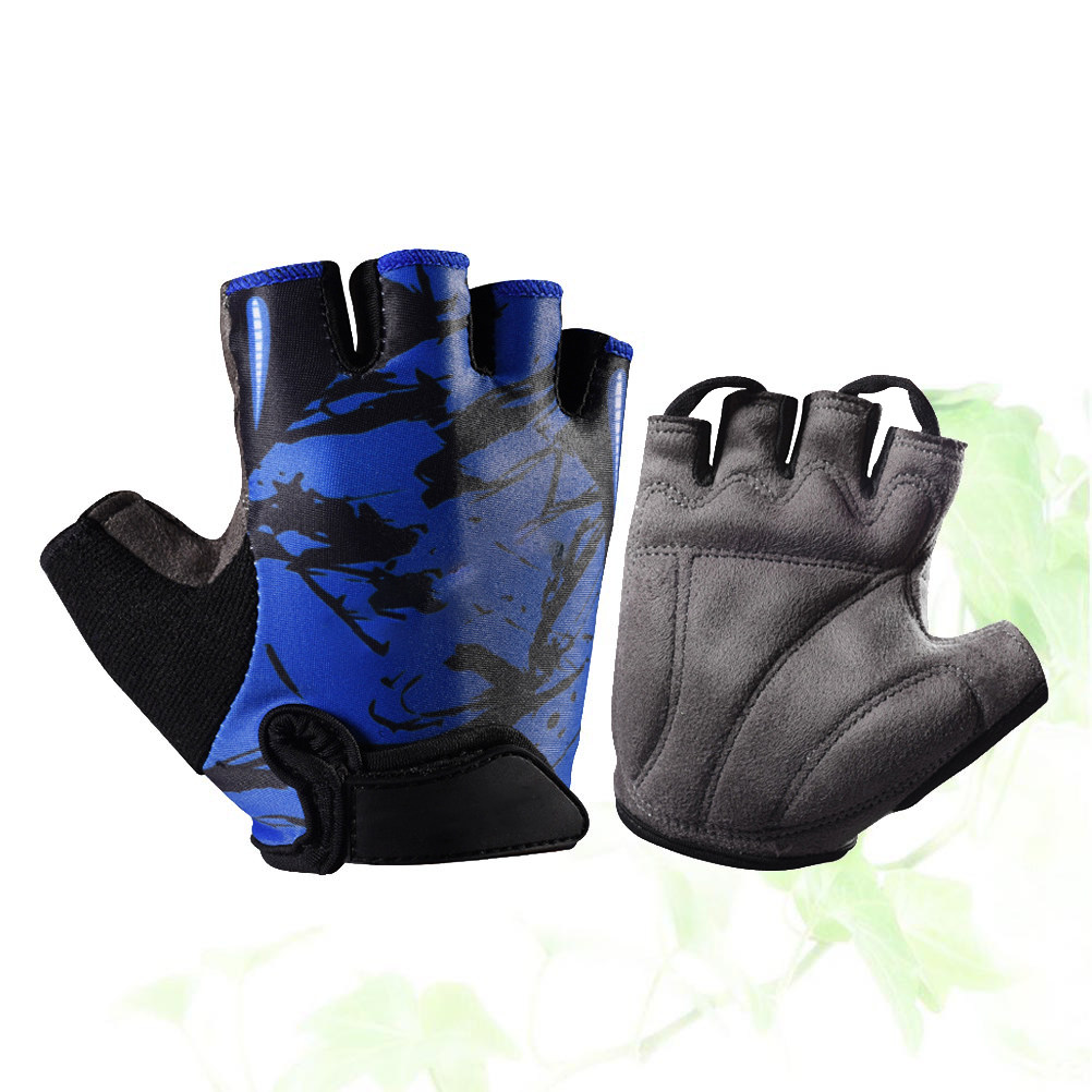 Fishing Gloves - ถุงมือครึ่งนิ้วสำหรับกีฬากลางแจ้ง กันกระแทก ลายโทเทมสีน้ำเงิน ไซส์ L ระบายอากาศ