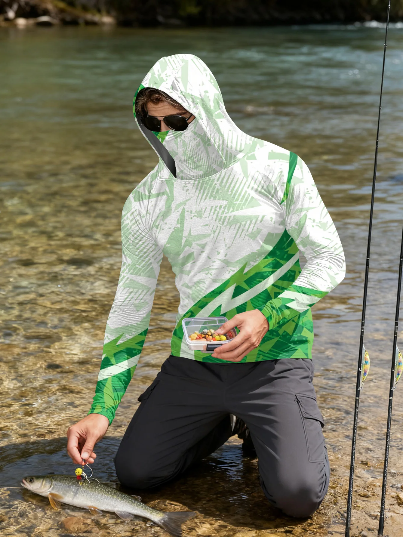 เสื้อตกปลาผู้ชาย มีฮู้ด ป้องกั - Fishing Mask Sun Protection บทวิจารณ์และราคา
