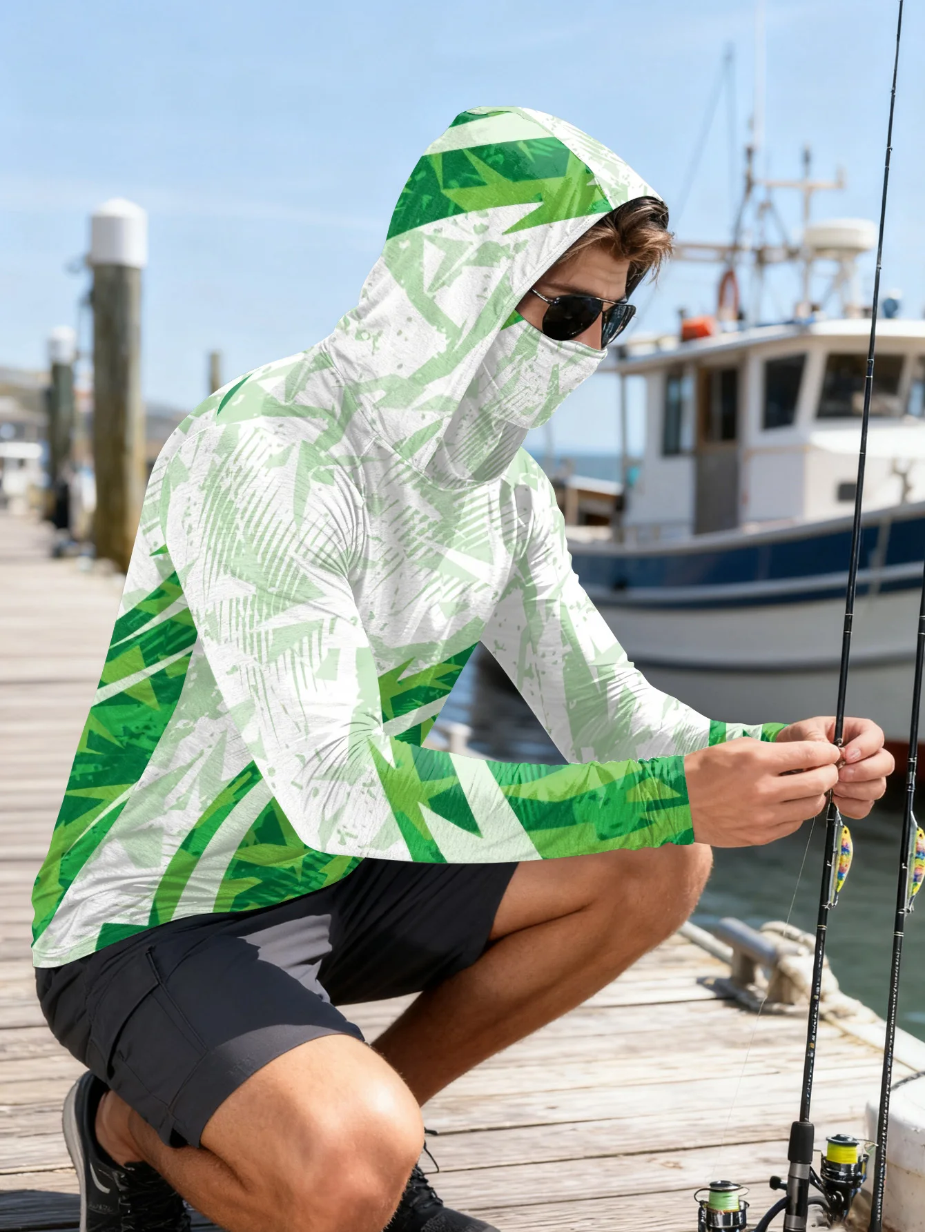 เสื้อตกปลาผู้ชาย มีฮู้ด ป้องกั - Fishing Mask Sun Protection บทวิจารณ์และราคา