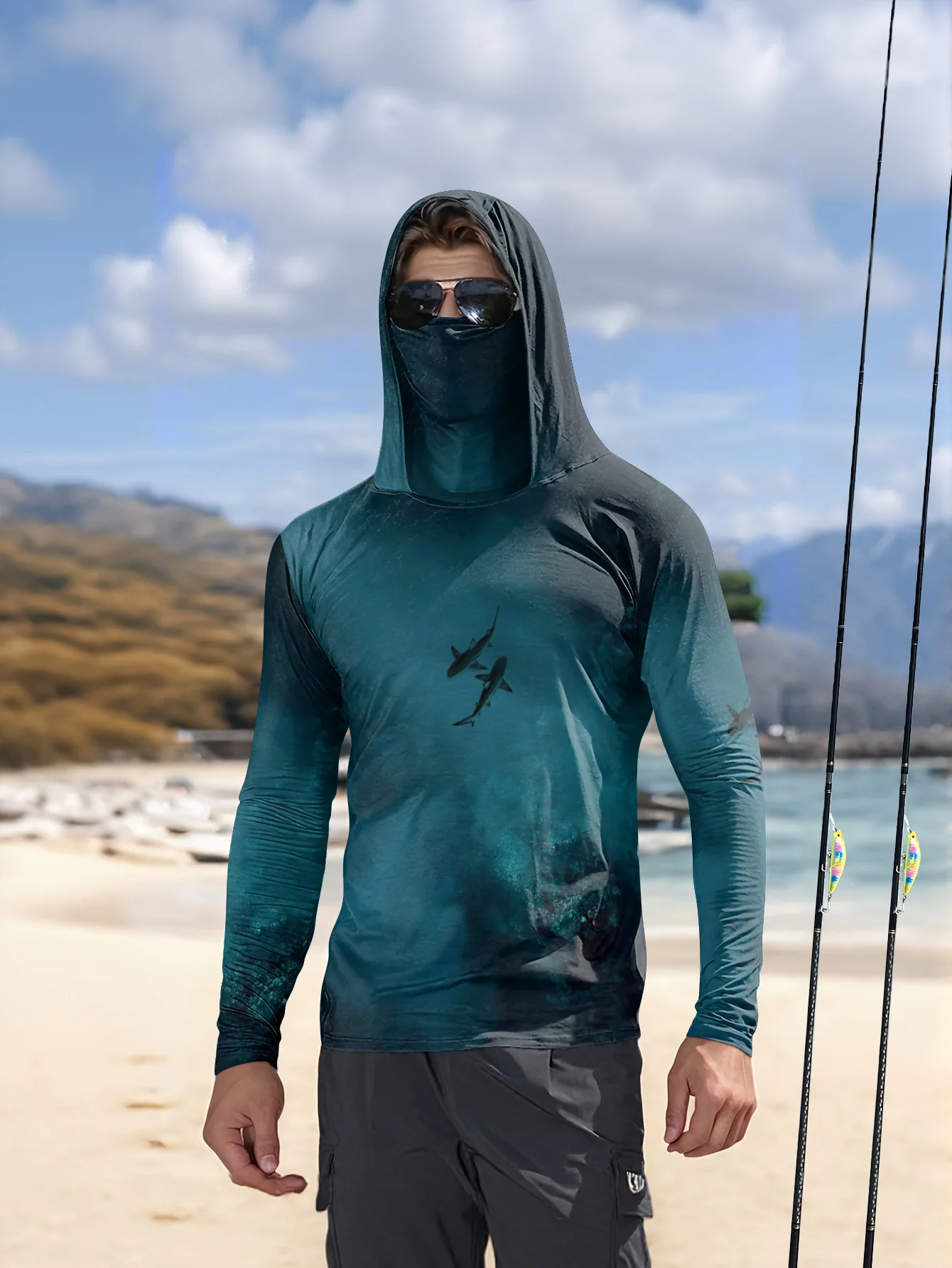 เสื้อฮู้ดสำหรับผู้ชาย UPF50+ ส - Fishing Mask Sun Protection บทวิจารณ์และราคา