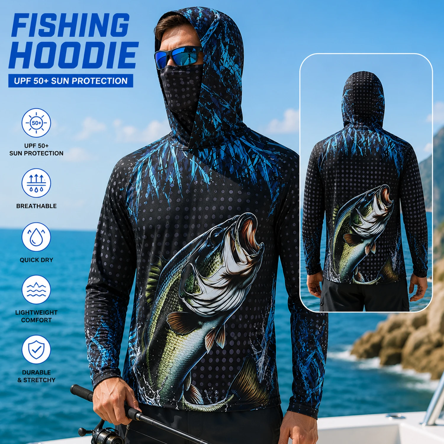 เสื้อฮู้ดตกปลาสำหรับผู้ชาย UPF - Fishing Mask Sun Protection บทวิจารณ์และราคา